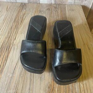 Two Lips Tan Square Toed Wedges